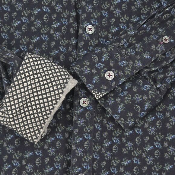 Ted Baker Button Up Down Dress Shirt Mens Size 5 Blue Floral Print Work Office - Picture 2 of 9